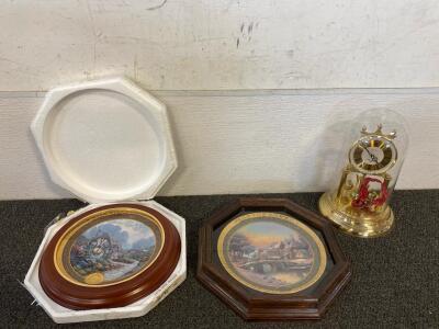 (4) Vintage Collectible Thomas Kinkade Plates, And Sloan Clock