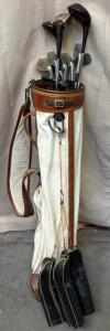 Vintage Spalding Golf Bag & (10) Vintage Golf Clubs