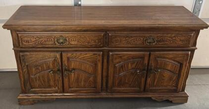 Large Vintage Wooden Dresser / 18&rdquo; L x 62&rdquo; W x 33&rdquo; H