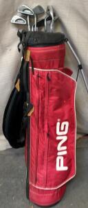Vintage Ping Golf Bag & (8) Golf Clubs