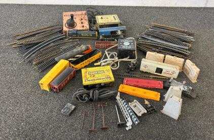 (1) Vintage Train Set With Train Tracks, Trains, Controllers, Side Of The Road Decorations, And More