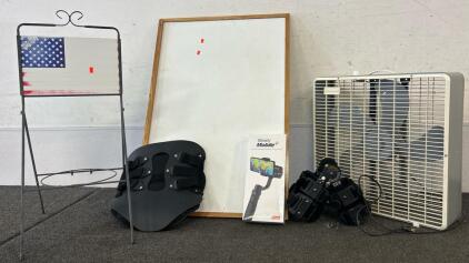 (1) Box Fan, (1) Back Brace, (1) ISteady Mobile 3-Axis Handheld Stabilizing Gimbal For Smartphone, And More