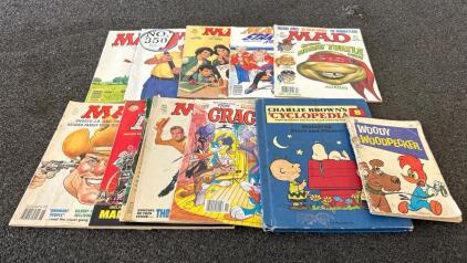 (9) Mad Comic Books, (1) Woody WoodPecker Comic Book, (1) Cracked Comic Book, And More