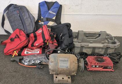 Craftsman 1/2 Horse Power Capacitor Motor(Works), Golf Cart Smart Charger(36V 18AMP Works), Bag Of Bullet Shells, Tool Box Topper, (2) Marlboro Bags, Life Vest And More!