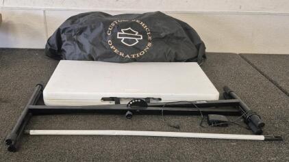 Motorcycle Cover, Foldable Table(33 1/2L, 33 1/2W, 13H), Keyboard Stand With Plug In, Pole