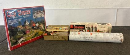 (1) Old Towne Miniature Village By Dura-Craft, (22) Shoshone Falls Posters, (1) Tackle Box With Various Lures, And More
