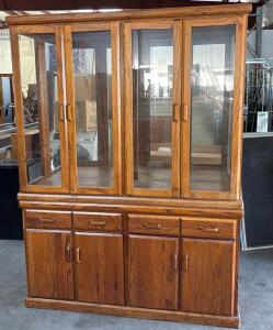 Wood and Glass Cabinet H 6&rsquo; 6&rdquo; W 4&rsquo; 8&rdquo; L 1&rsquo; 6&rdquo;