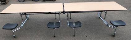 Folding Cafeteria Table with 8 Stools, Light Wood Laminate Top