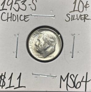 1953-S MS64 CHOICE SILVER ROOSEVELT DIME
