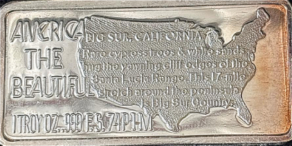 &ldquo;America The Beautiful&rdquo; Troy 1oz .999 Silver Big Sur. California Bar