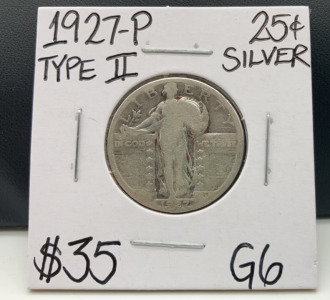 1927-P G6 Type II Standing Silver Quarter