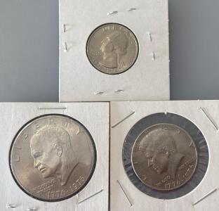 Special Edition Bicentennial Coins (1776-1976) Eisenhower Dollar Coin, (1776-1976) Kennedy Half Dollar, And (1776-1976) Washington Quarter