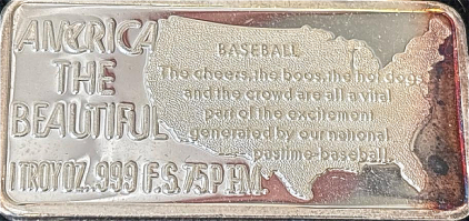 &ldquo;America The Beautiful&rdquo; Troy 1oz .999 Silver &ldquo;Baseball&rdquo; Bar