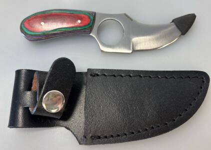 Short Skinner Stainless Steel Colorwood Handle Knife Including Leather Sheath