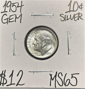 1954 MS65 GEM SILVER ROOSEVELT DIME