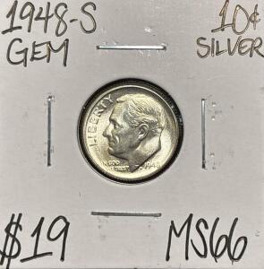 1948-S MS66 GEM SILVER ROOSEVELT DIME