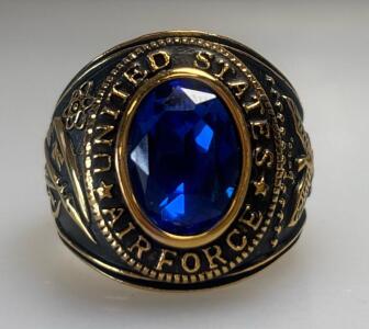Gold-Plated Blue Sapphire United States Air Force Military Ring (Size 13)