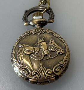 Small Antique Horses Locket Pocket Watch Quartz