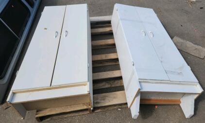 2 White Wall Cabinets with 2 Hinged Doors, 1 Shelf, Approx. 48x24x12 Inches