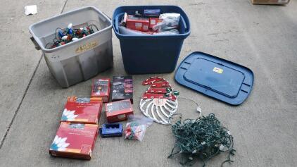 (2) Totes of Christmas Light And More