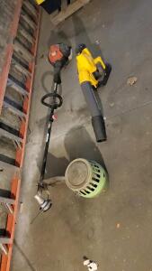Gas Trimmer, Dewalt Battery Blower And Vintage Lantern