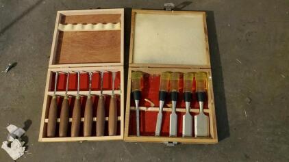 (2) Sets Of Wood Carving Chisels In Wood Box