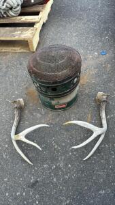 Coleman Heater , Pair Of Deer Antlers