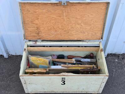 Large Wooden Lockbox w/ Vintage Assorted Hand Tools