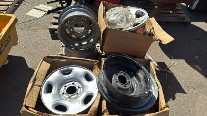 (3) 16&rdquo; Ford Superduty Steel Rims (1) Ford 6 Lug (1) Ford Aluminum 17&rdquo; 8 Lug & Caps (1) 17&rdquo; Dodge Steel Rim (1) Black Steel Rim Unknown Pattern Or size