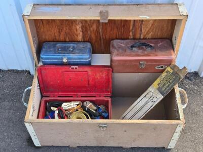 Large Wooden Lockbox , Vintage Toolboxes, Tie Straps & More!