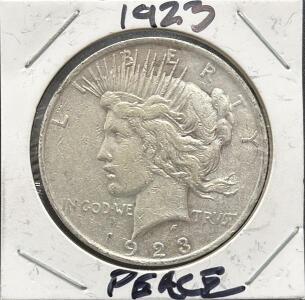 1923 United States Peace Dollar Coin, Philadelphia Mint, One Dollar