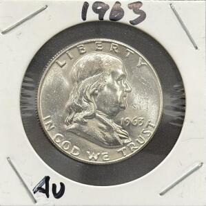 1963 Franklin Half Dollar, United States Mint, 90% Silver