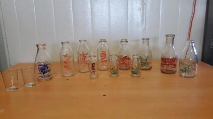 (21) Drink Glassware (11) Vintage Glass Milk Bottles