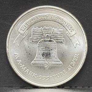 A-Mark Liberty Silver Coin, One Troy Ounce, .999 Pure Silver