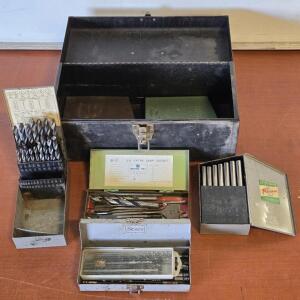 Vintage Metal Toolbox Filled w/ Vintage Drill Bit Sets/Indexes