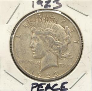 1923 Peace Dollar Coin, 90% Silver, Philadelphia Mint