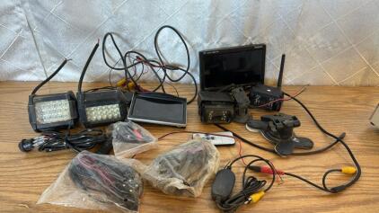 (2) Reverse Caneras & Screens (2) LED Light Pods w/Switch (2) Back Up Cameras (cameras only)
