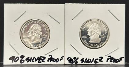 (2) 90% Silver Proof Quarter Dollars, Alabama 2003 & Utah 2007, Mint Mark S