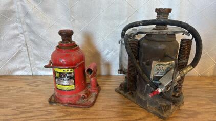 (1) KYB 20 Ton Manual Bottle Jack (1) Pittsburgh 20 Ton Air Over Hydraulic Bottle Jack