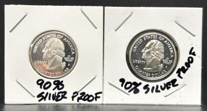 2002 & 2008 Silver Proof Quarters - Louisiana & Alaska State Designs