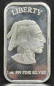 1 oz .999 Fine Silver Buffalo/Liberty Bar, USA Design