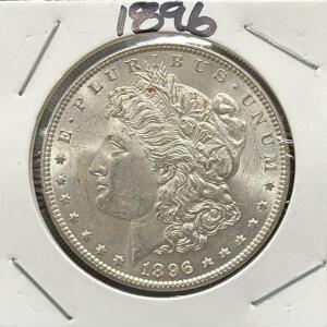 1896 United States Morgan Dollar Coin, 90% Silver, George T. Morgan Design