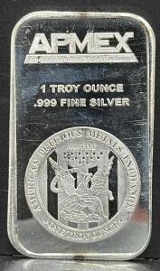 APMEX 1 Troy Ounce .999 Fine Silver Bar, Eagle Design