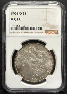 1904 O Morgan Silver Dollar, MS 63, NGC Certified