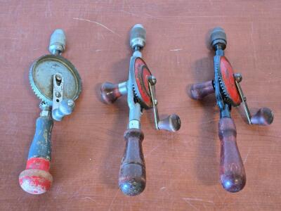 (3) Vintage "Eggbeater" Hand Drills: Miller's Falls, Craftsman & Hy-Lo Drills