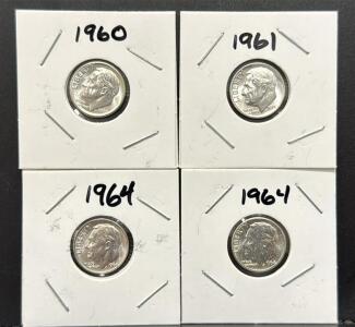 1960, 1961, 1964 U.S. Roosevelt Dimes, Philadelphia & Denver Mint
