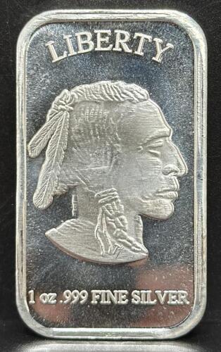 1 oz .999 Fine Silver Bullion Bar, Native American & Buffalo Design