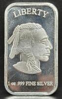 1 oz .999 Fine Silver Bullion Bar, Native American & Buffalo Design