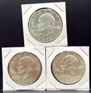 Eisenhower Dollar Coins Set 1972, 1973, 1974, U.S. Mint