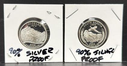 2006 Silver Proof State Quarters Set, South Dakota & Colorado, 90% Silver